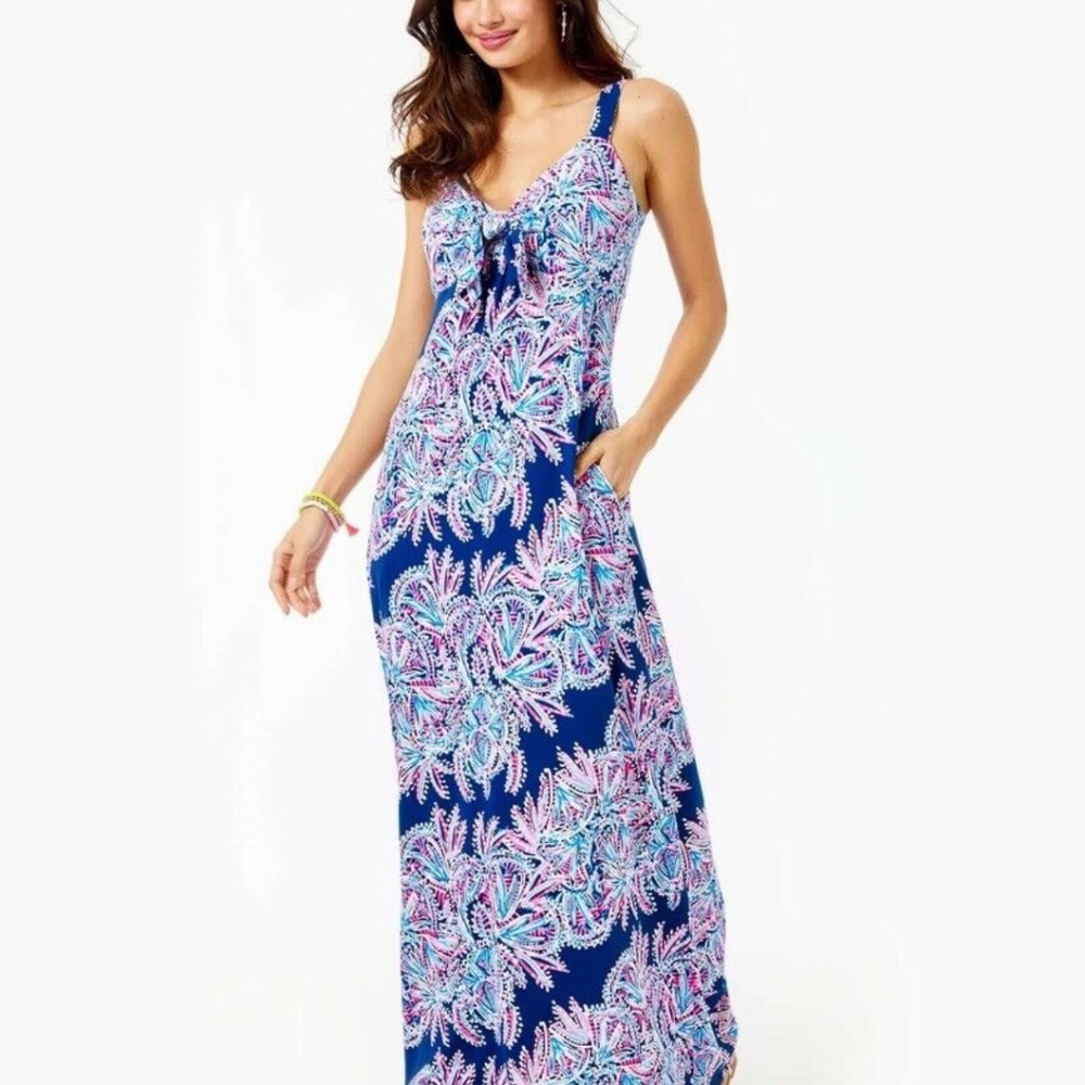 Lilly Pulitzer women's Maui Maxi Dress Oyster Bay Blue Rayon Jersey Knit 4